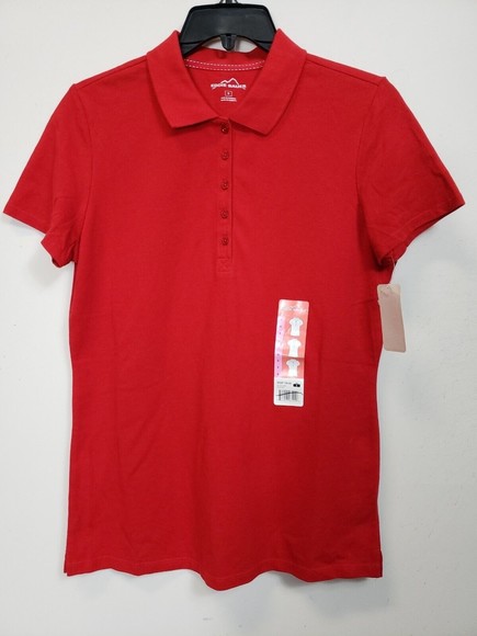 Eddie Bauer Women's Polo Shirts 5 Buttons Down Short Small Top Rouge Red - Picture 2 of 7